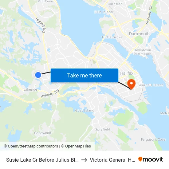 Susie Lake Cr Before Julius Blvd (2313) to Victoria General Hospital map
