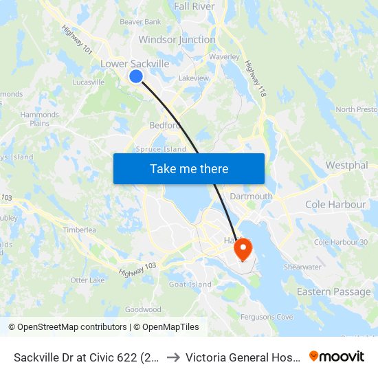 Sackville Dr at Civic 622 (2275) to Victoria General Hospital map