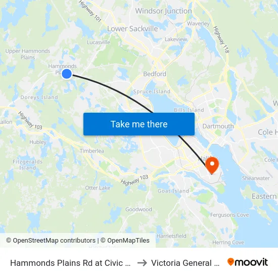 Hammonds Plains Rd at Civic 1948 (2276) to Victoria General Hospital map