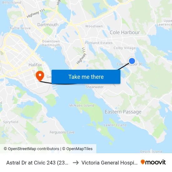 Astral Dr at Civic 243 (2351) to Victoria General Hospital map