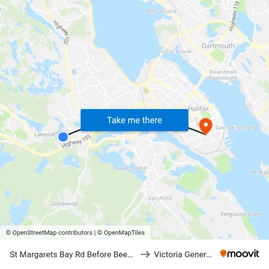 St Margarets Bay Rd Before Beech Tree Run (6154) to Victoria General Hospital map
