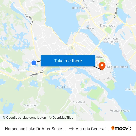 Horseshoe Lake Dr After Susie Lake Cr (6378) to Victoria General Hospital map