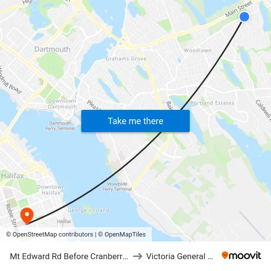 Mt Edward Rd Before Cranberry Cr (7264) to Victoria General Hospital map