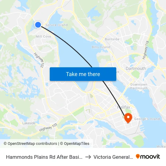 Hammonds Plains Rd After Basinview Dr (6804) to Victoria General Hospital map