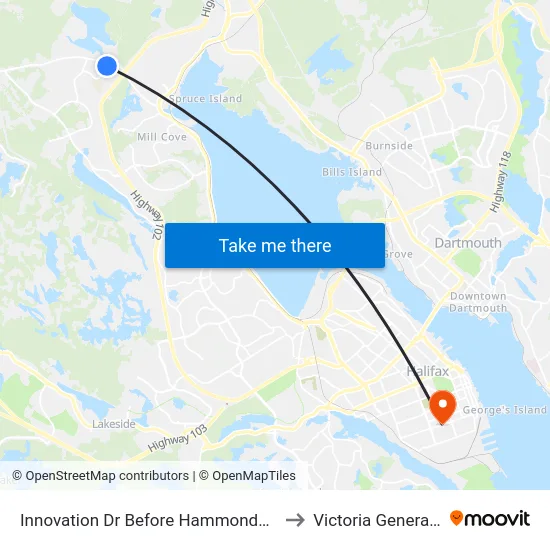 Innovation Dr Before Hammonds Plains Rd (6971) to Victoria General Hospital map