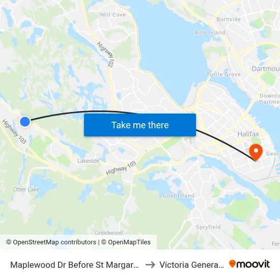 Maplewood Dr Before St Margarets Bay Rd (7180) to Victoria General Hospital map