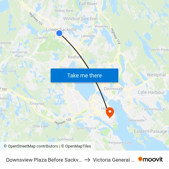 Downsview Plaza Before Sackville Dr (6579) to Victoria General Hospital map