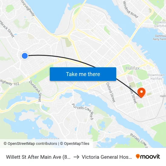 Willett St After Main Ave (8494) to Victoria General Hospital map
