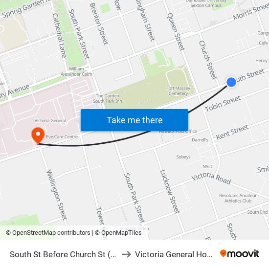 South St Before Church St (8294) to Victoria General Hospital map