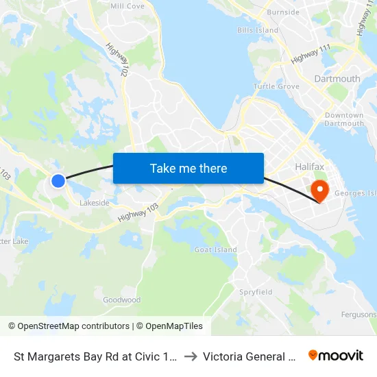 St Margarets Bay Rd at Civic 1817 (6145) to Victoria General Hospital map
