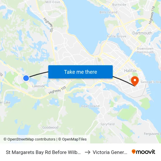St Margarets Bay Rd Before Wilbert Devoe Cr (6148) to Victoria General Hospital map