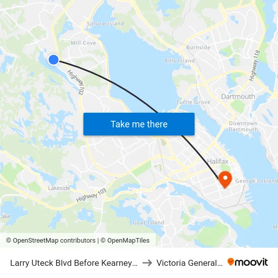 Larry Uteck Blvd Before Kearney Lake Rd (6365) to Victoria General Hospital map