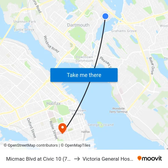 Micmac Blvd at Civic 10 (7210) to Victoria General Hospital map
