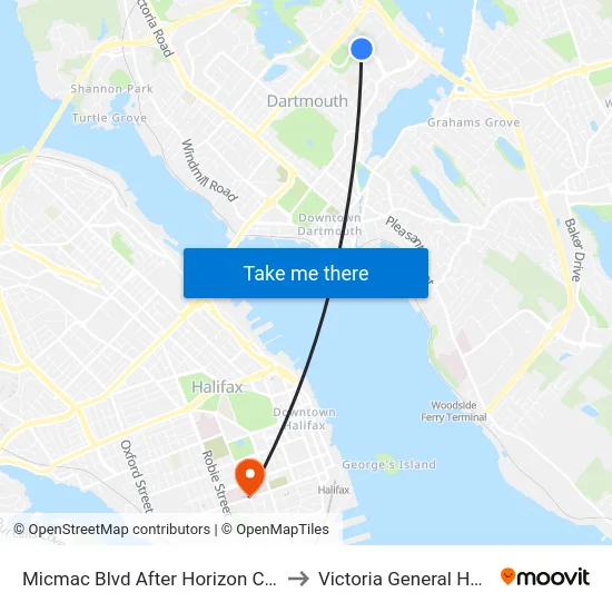 Micmac Blvd After Horizon Ct (7213) to Victoria General Hospital map