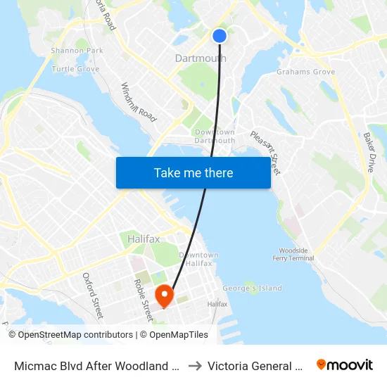Micmac Blvd After Woodland Ave (7214) to Victoria General Hospital map