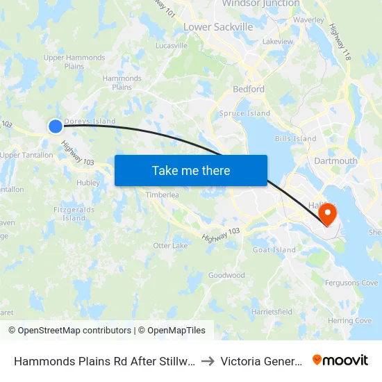 Hammonds Plains Rd After Stillwater Lake Dr (6815) to Victoria General Hospital map