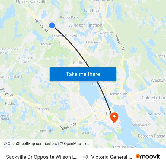 Sackville Dr Opposite Wilson Lake Dr (7324) to Victoria General Hospital map
