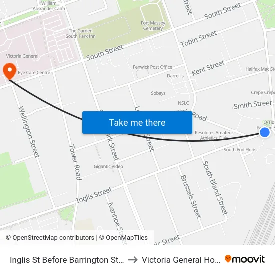 Inglis St Before Barrington St (6963) to Victoria General Hospital map