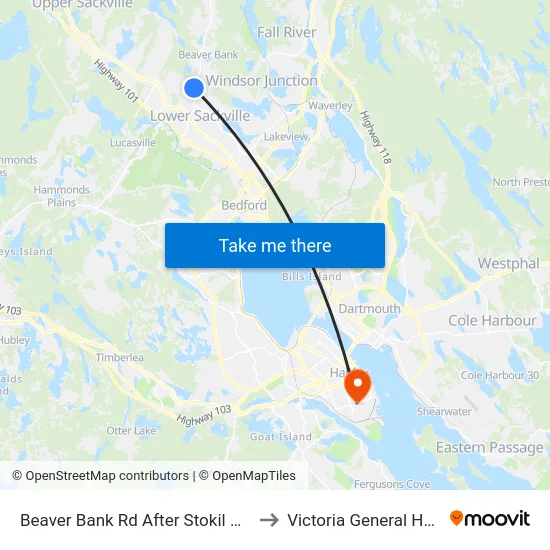 Beaver Bank Rd After Stokil Dr (8710) to Victoria General Hospital map