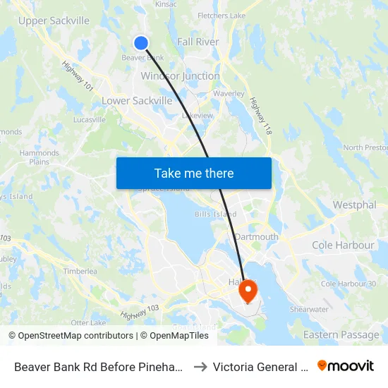 Beaver Bank Rd Before Pinehaven Dr (8716) to Victoria General Hospital map