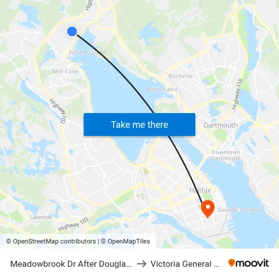 Meadowbrook Dr After Douglas Dr (7195) to Victoria General Hospital map