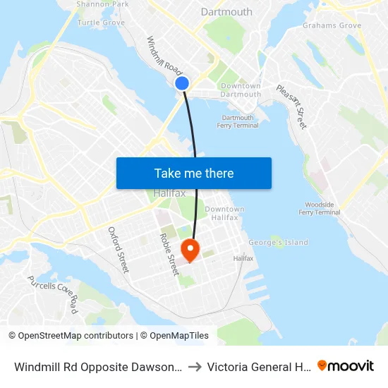 Windmill Rd Opposite Dawson St (8538) to Victoria General Hospital map