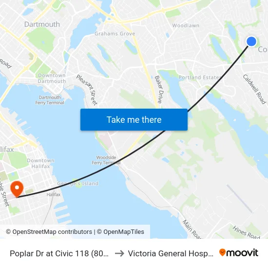 Poplar Dr at Civic 118 (8024) to Victoria General Hospital map