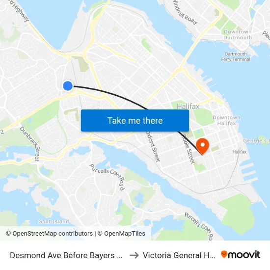 Desmond Ave Before Bayers Rd (6564) to Victoria General Hospital map