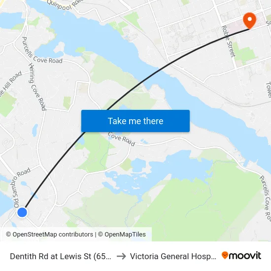 Dentith Rd at Lewis St (6561) to Victoria General Hospital map