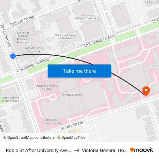 Robie St After University Ave (8187) to Victoria General Hospital map