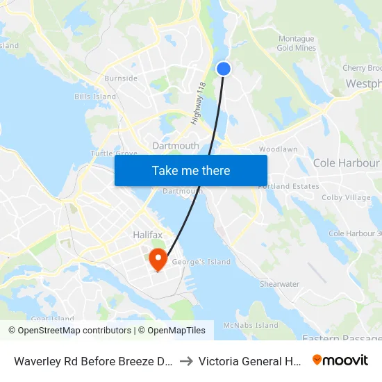Waverley Rd Before Breeze Dr (8446) to Victoria General Hospital map