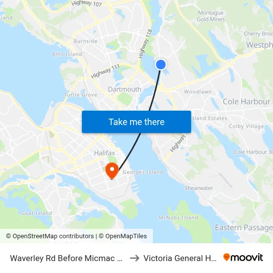 Waverley Rd Before Micmac Dr (8448) to Victoria General Hospital map