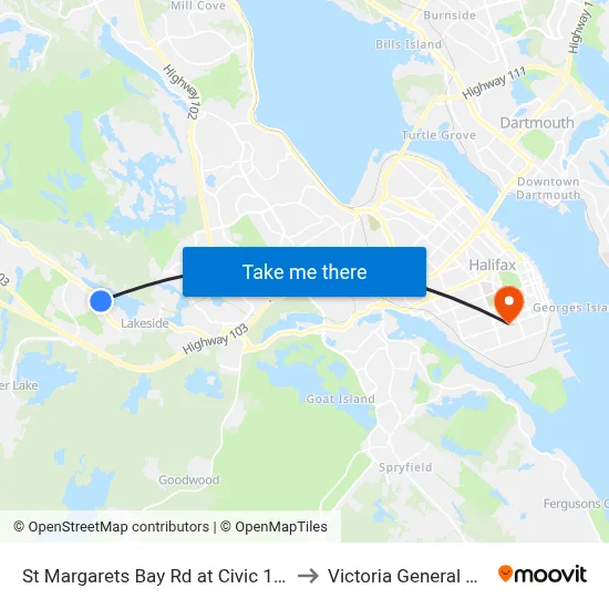 St Margarets Bay Rd at Civic 1697 (6178) to Victoria General Hospital map