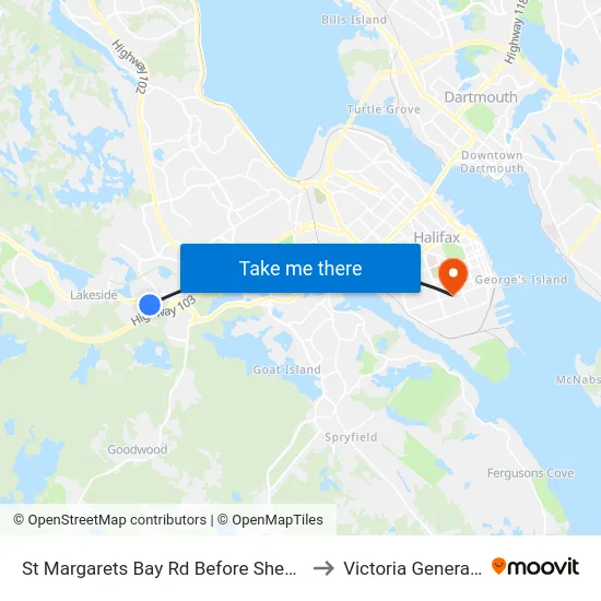 St Margarets Bay Rd Before Sheppards Run (6179) to Victoria General Hospital map