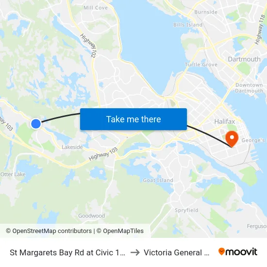 St Margarets Bay Rd at Civic 1980 (6172) to Victoria General Hospital map