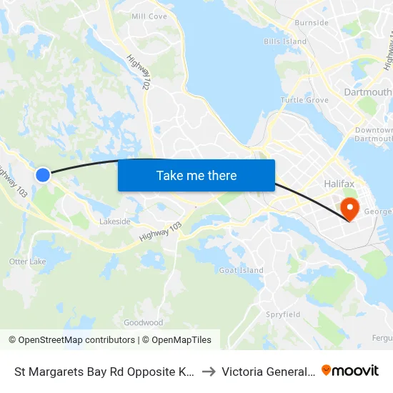 St Margarets Bay Rd Opposite Klefenz Ln (6173) to Victoria General Hospital map