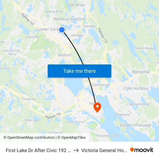 First Lake Dr After Civic 192 (6683) to Victoria General Hospital map