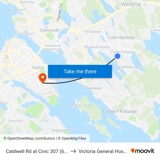 Caldwell Rd at Civic 307 (6352) to Victoria General Hospital map