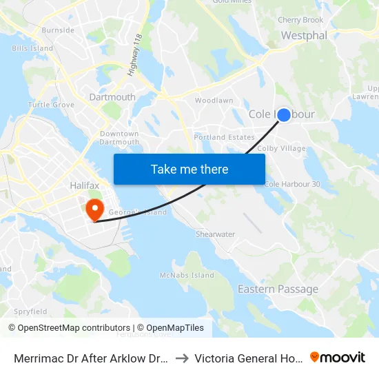 Merrimac Dr After Arklow Dr (7203) to Victoria General Hospital map