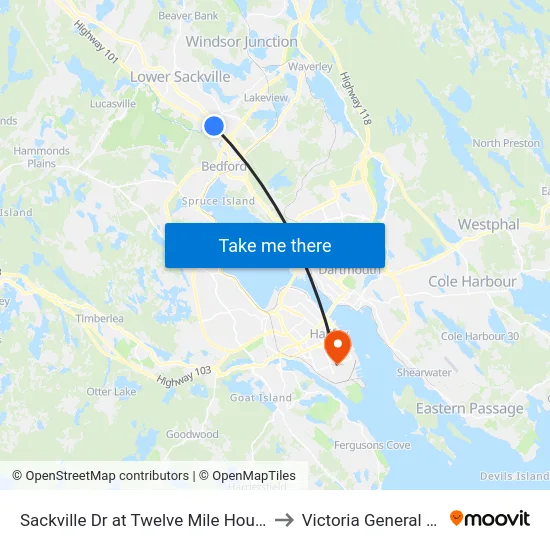 Sackville Dr at Twelve Mile House Ln (7333) to Victoria General Hospital map