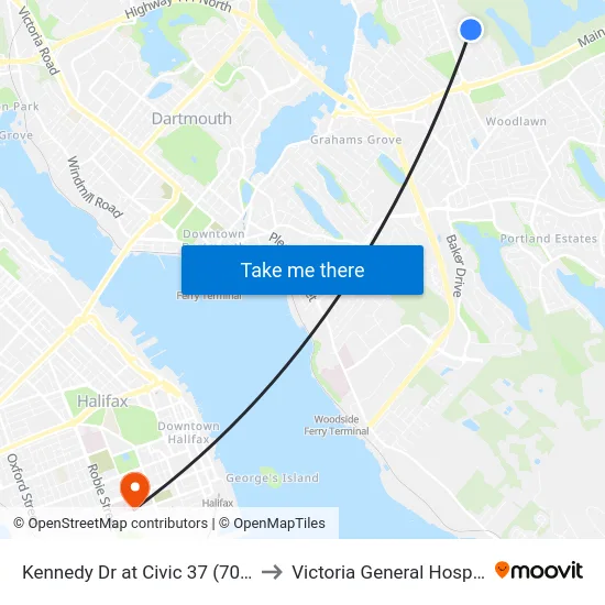Kennedy Dr at Civic 37 (7052) to Victoria General Hospital map