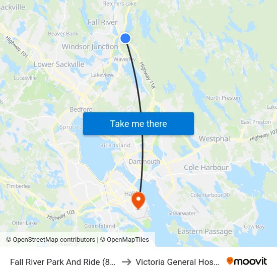 Fall River Park And Ride (8030) to Victoria General Hospital map