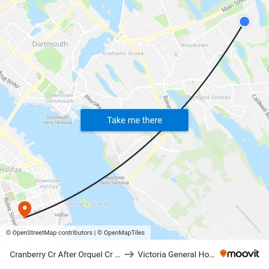 Cranberry Cr After Orquel Cr (6519) to Victoria General Hospital map