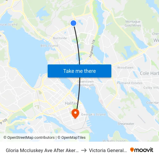 Gloria Mccluskey Ave After Akerley Blvd (6765) to Victoria General Hospital map