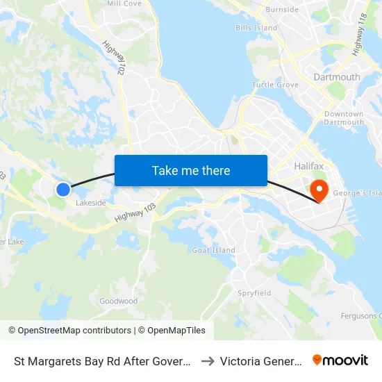 St Margarets Bay Rd After Governors Lake Dr (6186) to Victoria General Hospital map
