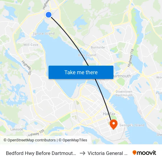 Bedford Hwy Before Dartmouth Rd (6236) to Victoria General Hospital map