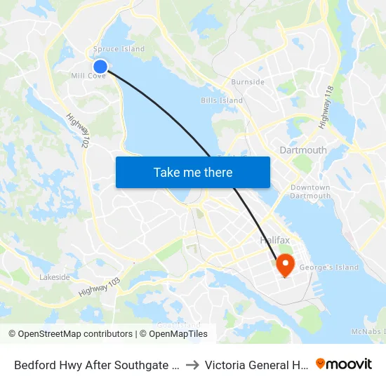 Bedford Hwy After Southgate Dr (6230) to Victoria General Hospital map