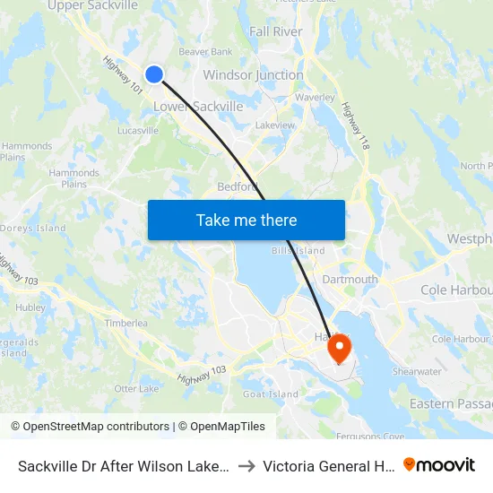 Sackville Dr After Wilson Lake Dr  (7302) to Victoria General Hospital map