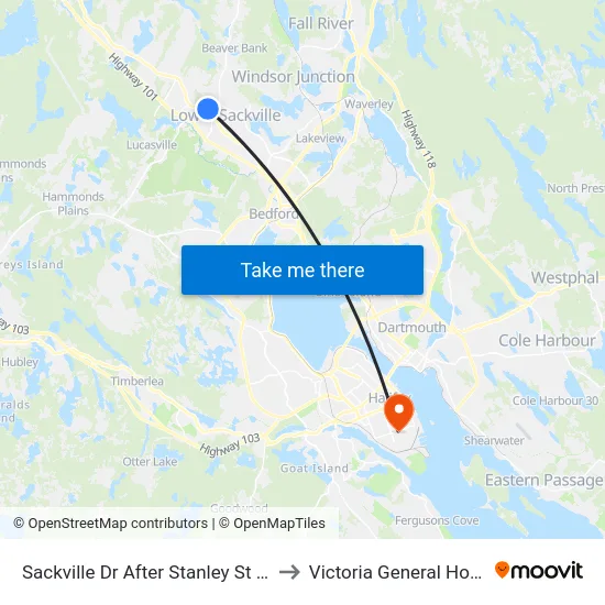 Sackville Dr After Stanley St (7307) to Victoria General Hospital map