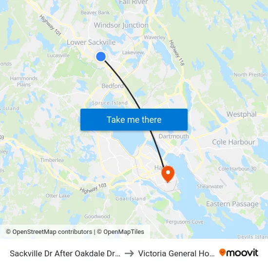 Sackville Dr After Oakdale Dr (7304) to Victoria General Hospital map